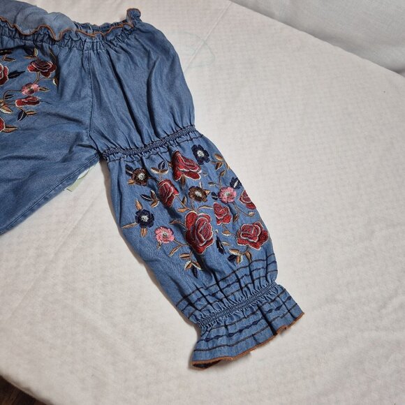 John Mark Women's Blouse Size L Midnight Blue Embroidered  Indian Summer (38) - Picture 9 of 12